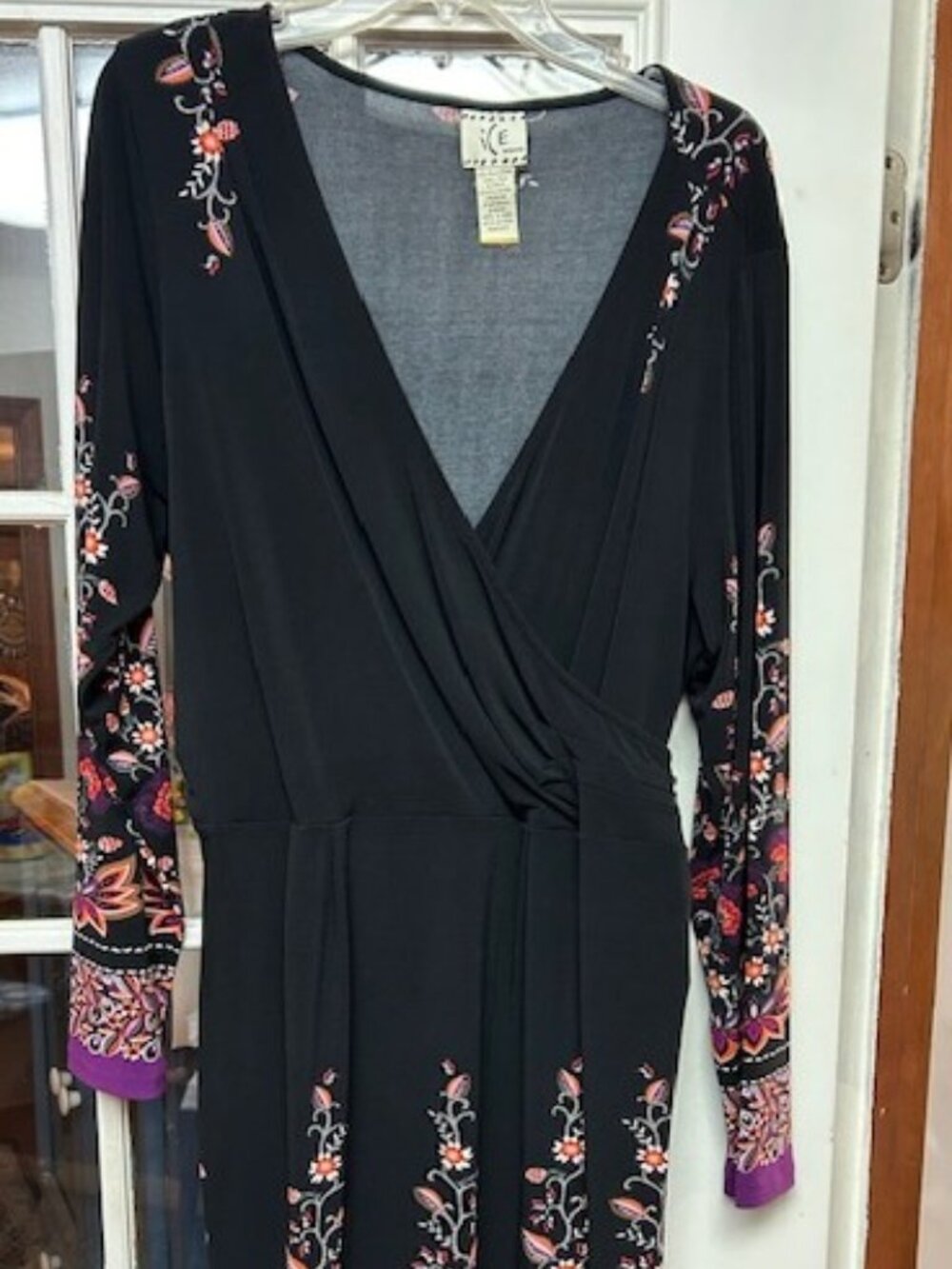 ICE Black Long Sleeve Floral Motif Dress, Size 20W